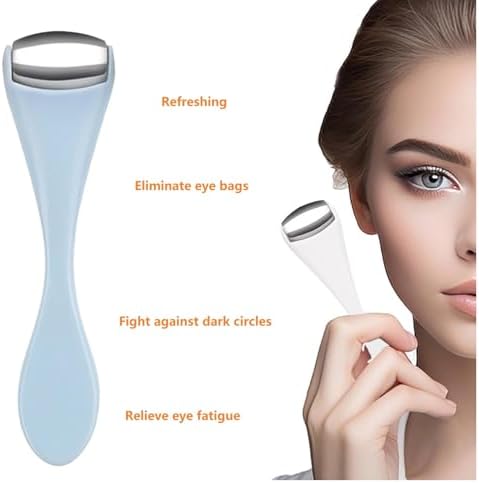 Mini Eye Face Rollers Massager 304 Stainless Steel Ice Silicone Roller for Relief Pain Skincare Facial (Blue Color) - Image 3
