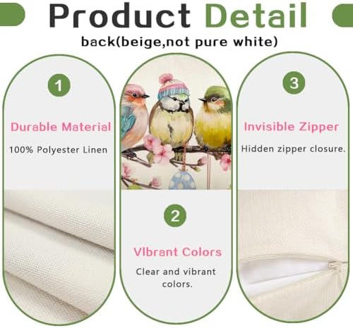 RABUSOFA Easter Pillow Covers 12x20 inch Easter Decorations for Home Pink Birds Colorful Eggs Lumbar Throw Pillows for Bedroom Sofa Holiday Festivals Decor - Image 6