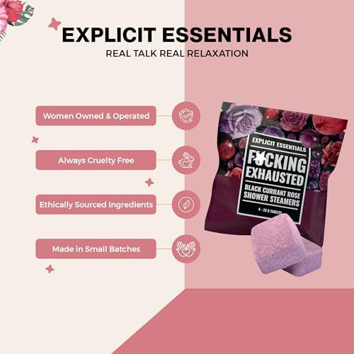 Explicit Essentials F Exhausted Shower Steamers | Black Currant Rose Aromatherapy Shower Steamer Tablets for Relaxation & Stress Relief | Spa Shower Gift for Self-Care, Birthdays & Holidays - Image 4