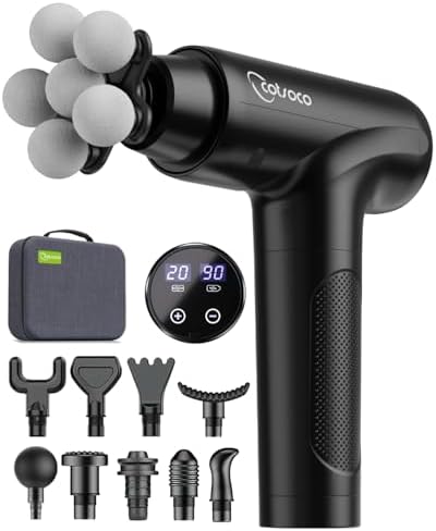 cotsoco Massage Gun Deep Tissue, Percussion Massage Gun with 10 Massage Heads & 20 Speeds, Muscle Massage Gun with Large 6-Ball Head, Portable Back Massager Gun with Carry Case, Gifts for him by cotsoco