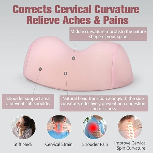 COMFYTHERA Small Neck Stretcher Pillow for Pain Relief, Soft Cervical Traction Device Neck Mild Support Pillow Memory Foam Cervical Neck Orthopedic Pillow for Tension Muscle Relax Relief (Pink) - Image 2