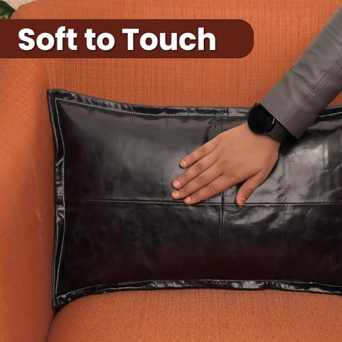 LL LEATHER LOVERS 100% Lambskin Leather Pillow Cover - Sofa Cushion Case - Decorative Throw Covers for Living Room & Bedroom, Ink Blue Box Pack of 1-16X24 Inch - Image 4