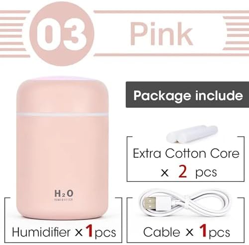 Portable Mini Humidifier, Colorful, Cool Mist, USB Powered. Perfect for Bedroom, Office & Car (300ml, Pink) - Image 4