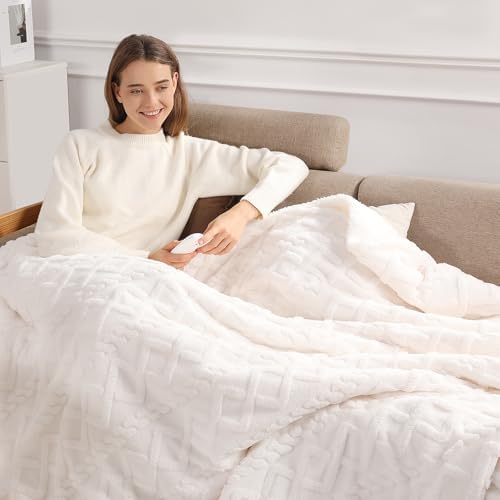 Heated Throw Blanket 50"x60"-Small Electric Blanket Throw for Office, White by SafeWarmthTrustedComfort