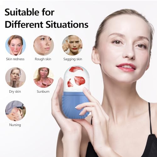 2pcs Ice Roller for Face and Eye, Silicone Ice Facial Roller Ice Holder, Face Ice Mold Skin Care, Face Icers Reusable Ice Cube Roller for Shrink Pores Anti Wrinkle Reduce Puffiness, Black Blue - Image 3