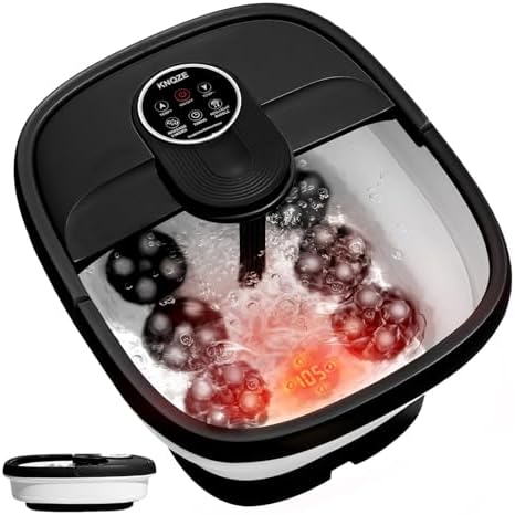 KNQZE Collapsible Foot Spa Bath with Heat & Remote Control, Bubble Massage, Temperature Control, Red Light (Black Pro) by KNQZE