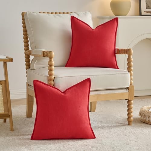 FUTEI Pack of 2 Chenille Throw Pillow Covers 16x16 Inch, Red - Image 4