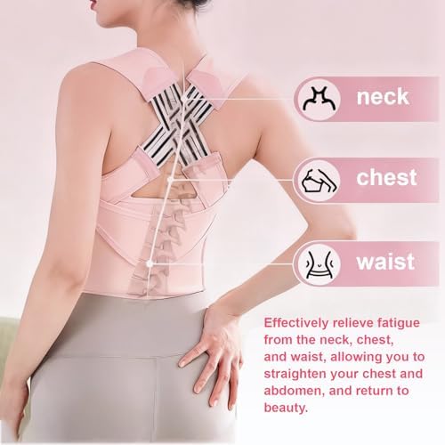 Back Brace Posture Corrector for Women, Pink, Sizs XL, Adjustable Back Straightener for Neck Shoulder Support, Scoliosis and Hunchback Relief - Image 2