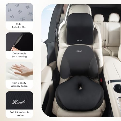 FLORICH Car Seat Cushion & Lumbar Support Pillow & Car Neck Pillow for Driver Car Office Chair, Ergonomic Memory Foam Car Cushion & Back Support Pillow for Sciatica Pain Relief - Black - Image 5