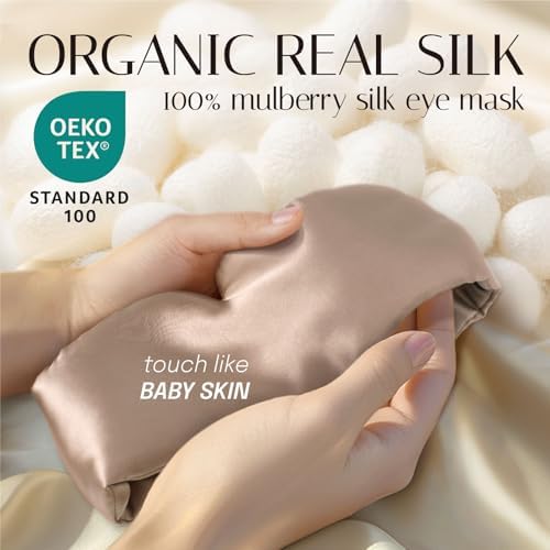 Silk Sleep Mask Soft Pressureless: 100% Mulberry Silk for Eye Skin Anti Wrinkles, Large Size for Total Blackout, Adjustable Wide Velcro Ear Cover - Image 2