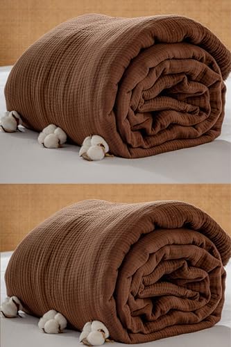 Muslin Blanket - Pure 100% Turkish Cotton Airy Soft Light Versatile Gauze Throw Blanket for Bed, Couch, Sofa (Dark Brown, Queen XL Size (95" x 95" inch)) - Image 5