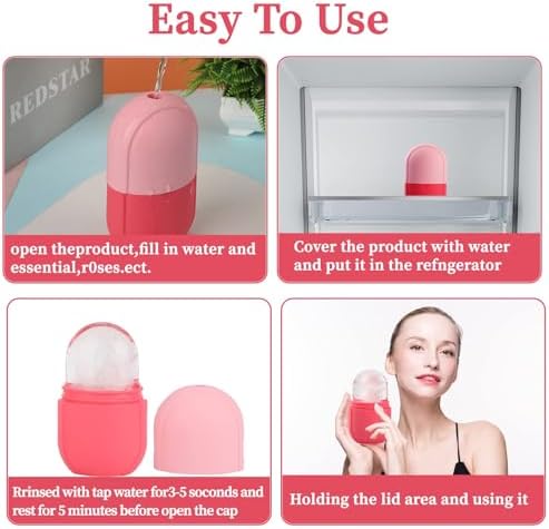 Facial Skincare Ice Roller Mold-Ice Roller for Face and Eye，Beauty Cube Brighten Skin &Enhance Natural Glow &Remove Fine Lines，Facial Beauty Ice Roller Skin Care Tools (Oval, pink set) - Image 3