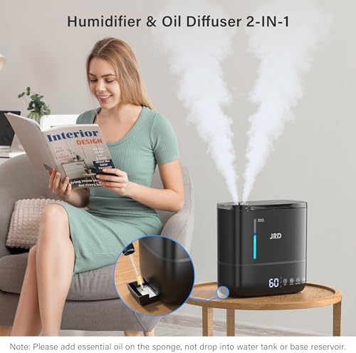 JRD Top Fill 4L Humidifiers for Bedroom, Cool Mist Humidifiers for Large Room, 40H Runtime, 360° Nozzle, Essential Oil Diffuser, Ultrasonic Humidifier for Home Baby Plants-Black - Image 6