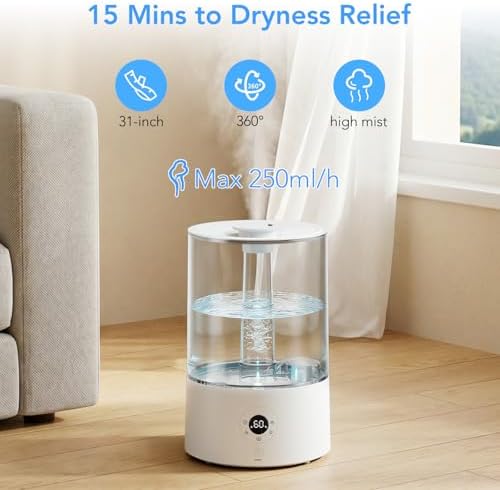 Electactic 3.8L Top Fill Humidifier for Bedroom, Auto Constant Humidity, Smart Control, Quiet Ultrasonic Cool Mist, 360 Nozzle, 3 Mist Levels, 7-Color Light for Home Office Baby Room - Image 2