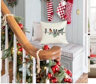 RABUSOFA Christmas Pillow Covers 18x18 Inch Birds Christmas Decorations Christmas Winter Throw Pillow Cases Xmas Outdoor Birds Decor Decorative Pillows for Couch Holiday Teal - Image 4