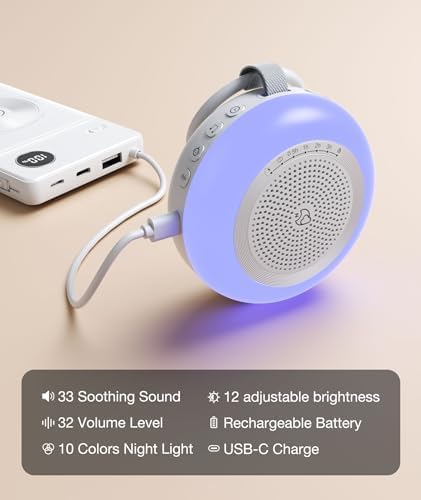 Portable Sound Machine for Baby,LEICEX White Noise Machine,33 Soothing Sound 10 Colors Night Light Sleep Machine for Baby Kids,Timer and Memory, Travel Sound Machine for Sleep Office Privacy Travel - Image 6