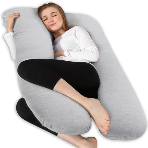 Chilling Home Pregnancy Pillow, 55in Pregnancy Pillows for Sleeping, U Shape Body Pillows for Adults, Maternity Pillow for Pregnant Women, with Grey Jersey Cotton Removable Cover by ChillingHome