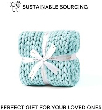 YnM Chunky Throw Blanket, Medium-Weight, Hand Knitted, Skin Friendly, Ventilated and Breathable, Machine Washable, Home Décor Piece for Couch, Sofa and Bed (Aqua Blue, 50x70 Inch) - Image 5