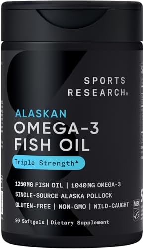 Sports Research® Omega-3 Fish Oil 1250mg from Wild Alaska Pollock, 90 Count by SportsResearch