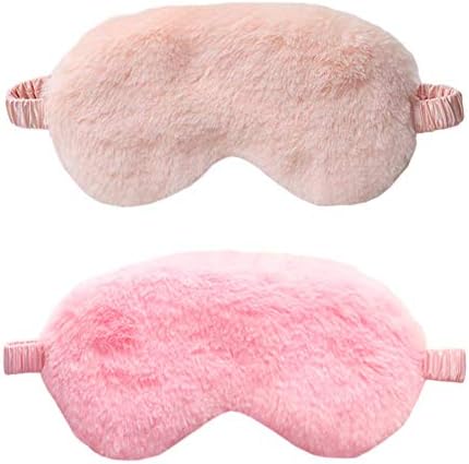 Faux Fur Eye Mask 2PCS Soft Plush Sleeping Blindfold, Coral Pink by EleCharm