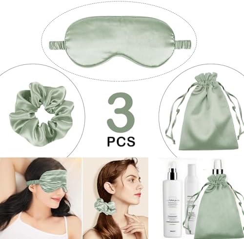 3Pcs Satin Eye Mask Silk Sleep Masks Set Silky Blindfold Eyeshade Blackout Eyes Cover Pouches Bag Scrunchy Wedding Gift - Image 2