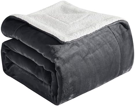 Elegant Comfort Ultra Soft Reversible Flannel Sherpa Blanket - Cozy Silky Fleece Throw for Couch, Bed - Plush Fuzzy Warm Winter Blanket for Gift, Queen, Gray by ELEGANTCOMFORT