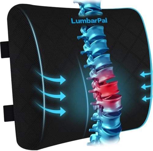 LumbarPal Lumbar Support Pillow for Office Chair Back Support Lumbar Pillow for Car, Gaming, Office Chair - Improve Sitting Posture & Back Pain Relief, Memory Foam, Adjustable Straps, Black by TushGuardSeatCushonsPillows