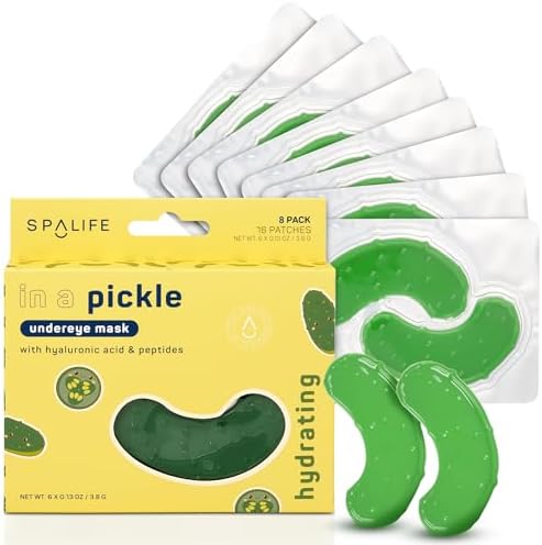 SpaLife In a Pickle Hydrogel Under Eye Patches for Dark Circles | Pickle Gifts for Women | Hydrating Undereye Masks for Bags and Puffiness | Pack of 8 Pairs (8 Undereye Treatments) by SpaLife