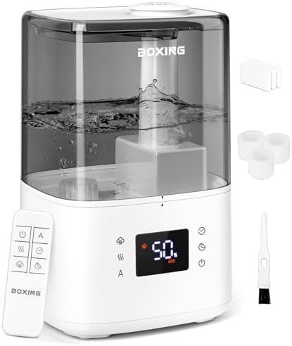 BOXING 4.5L Warm and Cool Mist Ultrasonic Humidifier for Bedroom Large Room, Top Fill Essential Oil Diffuser with Remote, Auto Shut-Off Quiet Sleep Mode, Humidistat, Timer, BPA-Free, 45H Runtime by BOXING
