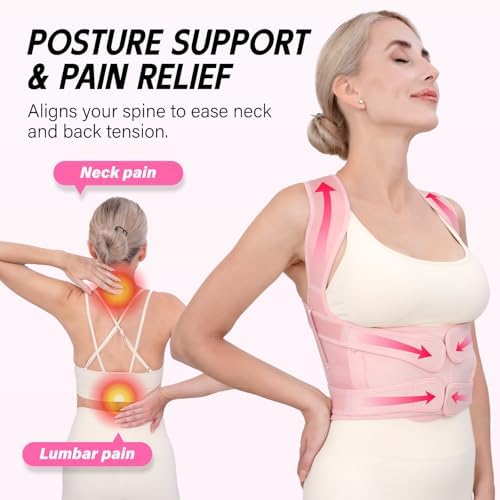 Back Brace Posture Corrector for Women & Men, Adjustable Full Back Support, Shoulder Straightener for Upper & Lower Back Pain Relief-Scoliosis, Hunchback, Waist Trainer (Small, Pink) - Image 2