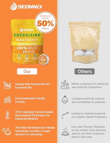 Shower Steamers Aromatherapy 15 Pack, Tangerin & Lemon Shower Bombs with Natural Essential Oils, Relaxation & Birthday Gifts for Women and Men, Stress Relief & Self Care Gifts, Shower Tablets - Image 4