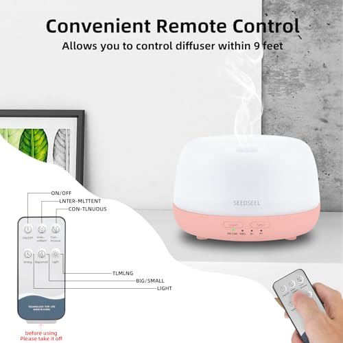 SEEDSEEL 300ML Essential Oil Diffuser with Remote Control, Aromatherapy Diffuser with 7-Color Changing LED Light for Home,Bedroom, Office - Image 4