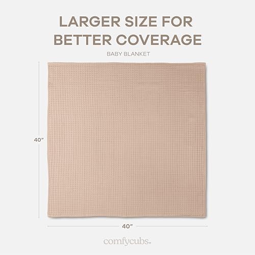 Comfy Cubs Waffle Weave Baby Blanket - 40” x 40” Cotton Blanket with Textured Design - Lightweight Swaddle for Bed, Crib, Stroller, or Couch - Soft and Cozy Cover for Toddlers, Boys & Girls - Blush - Image 4