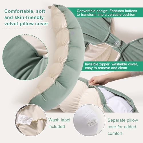 Peallow(Pat. Pend) – Long Round Body Pillow for Adults, Bolster Pillow for Sleeping, Soft and Supportive Pillow for Sleeping & Lumbar Support (Green-White, 29.5") - Image 4