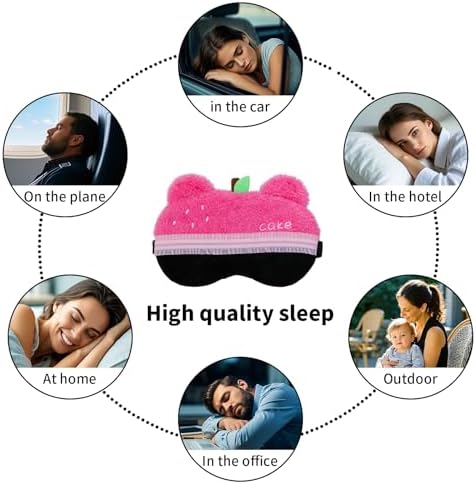 PERFECTSIGHT Sleep Eye Masks, Cute Bear Plush Sleep Eye Cover Lightweight Adjustable Eyeshade Faux Fur Mask Cover for Women Men Kids Sleep Travel Nap, Rose Pink Cake - Image 6