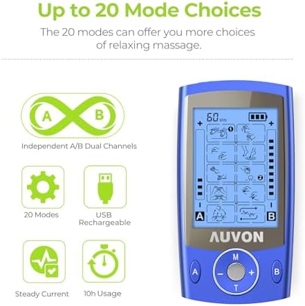 AUVON Dual Channel TENS Unit Muscle Stimulator Machine with 20 Modes, 2" and 2"x4" TENS Unit Electrode Pads - Image 4