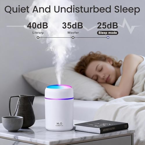 Portable Colorful Cool Mini Humidifier, USB Personal Desktop Humidifier,. Perfect for Bedroom, Office & Car(300ml, White) - Image 5
