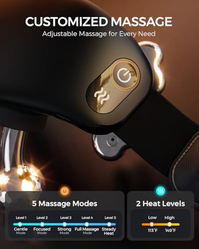 Upgraded Neck Massager for Pain Relief Deep Tissue, Cordless Neck and Shoulder Massager with Heat, 5 Modes Deep Tissue Kneading, Portable Shiatsu Massager for Back Leg Muscles, Home Office Travel Use - Image 5