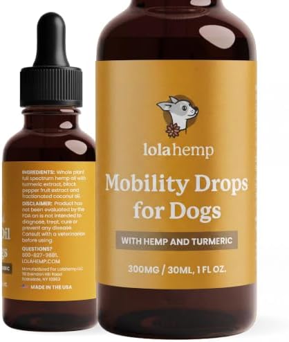 Lolahemp Mobility Drops for Dogs – Organic Hemp & Turmeric – Whole-Body Mobility, Hip & Joint, and Everyday Comfort by LOLAHEMP