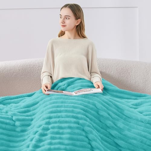 BEDELITE Ribbed Twin Blanket for Couch & Bed, Aqua, 60"x80" - Image 3