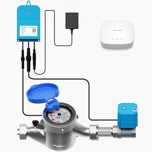 NSF Certified Pulse Meter + Shutoff Valve Kit, 1", FlowSmart Controller YS5006 Reads Meter Pulses, Real-Time Usage & Leak Detection, Auto Shutoff (D2D Offline), LoRa Long Range, Hub Included by YoLink