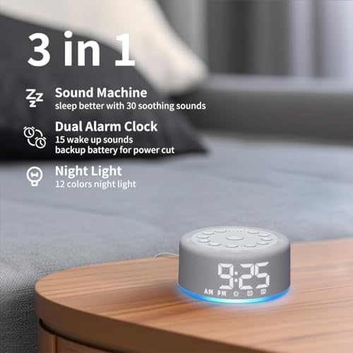 Plug-in Sound White Noise Machine Brown Noise Machine & Alarm Clock with Rechargeable Backup Battery Night Light Dual Alarms 30 Sleeping Sounds for Baby Kids Adults 5 Timers 15 Wake Up Sounds & Memory - Image 2