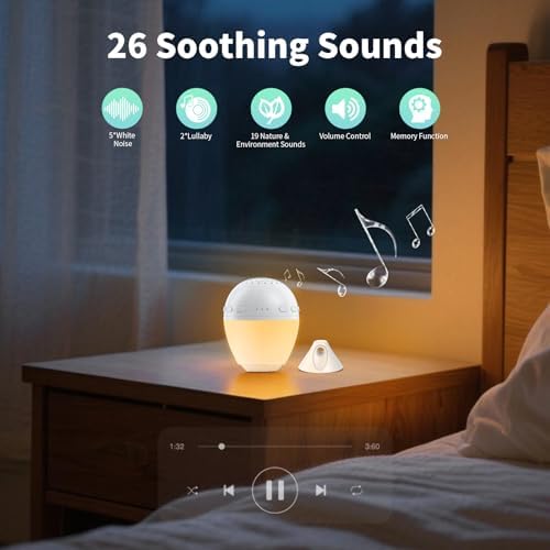 3 in 1 Smart Sound Machine, White Noise Machine with Noise Detection, Night Light, Speaker, Rechargeable Battery, 26 Soothing Sounds and Portable Design for Kids & Adults - Image 3