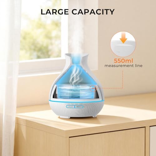 Aromatherapy Essential Oil Diffuser 550ml 12 Hours White Wood Grain Aroma Diffuser with Timer for Large Room, Home, Baby Bedroom, Waterless Auto Shut-Off, 7 Colors Lights Changing - Image 6