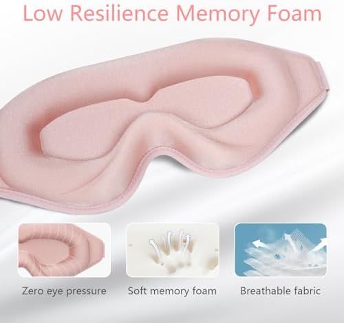 Sleep Mask 3D Eye Mask for Sleeping 100% Light Blocking Eye Covers with Adjustable Strap Night Blindfold for Women Memory Foam Pink (Pack of 3) - Image 3