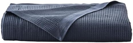 Great Bay Home 100% Cotton Blanket for Twin Size Bed | Lightweight and Breathable Waffle Weave Blankets for Summer & Spring | Versatile, Layering Navy Bed Blanket, Ocean Blue, 90x66 inches - Image 3
