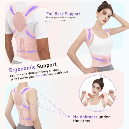 Posture Corrector for Women and Men Back Brace Upper Back Support Adjustable Breathable Shoulder Straightener Hunchback Correction Clavicle Back Pain Relief Comfortable Daily Wear Pink X-Large - Image 6