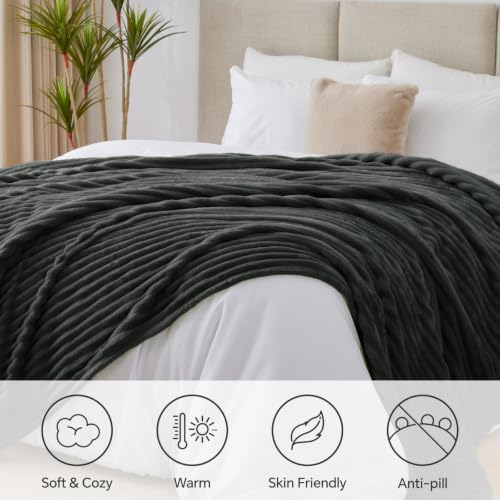 BEDELITE Ribbed King Size Blanket for Bed, Charcoal Grey, 108"x90" - Image 2