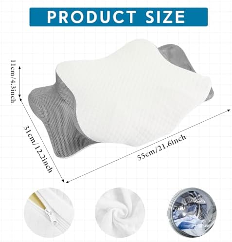 HunnmingRe Pillow Case for Cervical Neck, Light Gray, White, Standard Size - Image 2