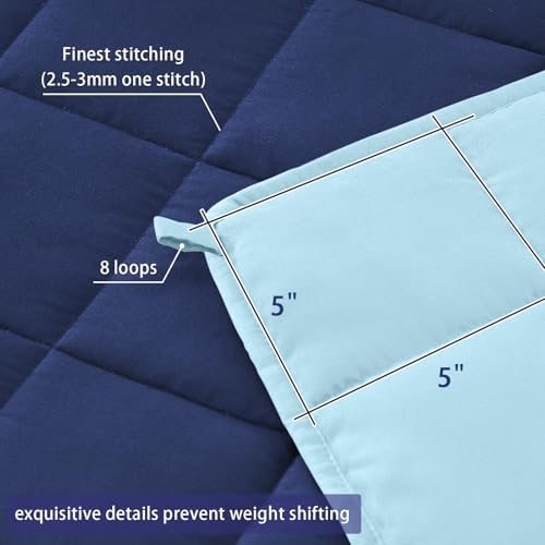 Weighted Blanket for Adults (20 lbs, 88” x 104”, Navy & Blue) Cooling Heavy Blanket for Sleeping Perfect for 190-210 lbs, Queen Size Breathable Blanket with Premium Glass Bead, Machine Washable - Image 6